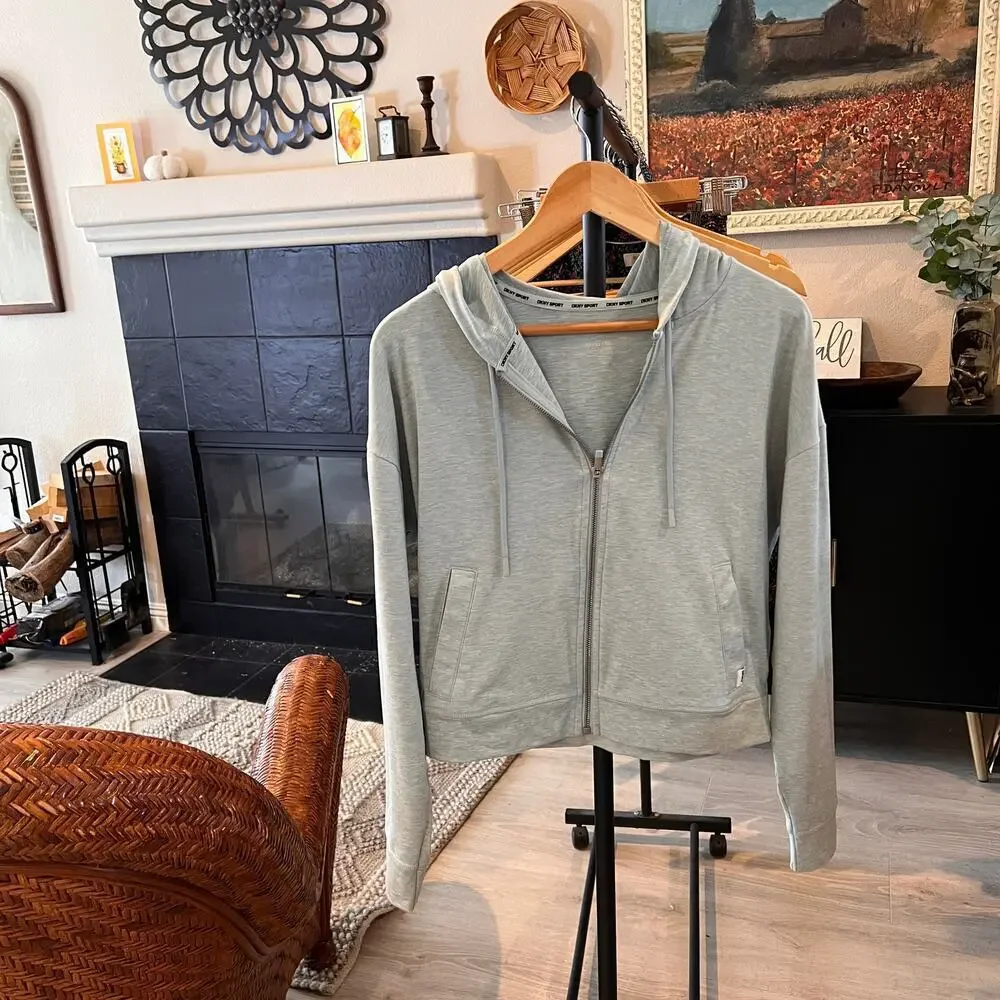 DKNY Sport Hoodie Womens Size Medium Light Teal Full Zip Jacket Stretch Comfort